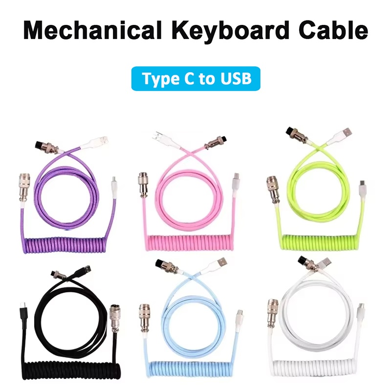 Gaming Keyboard Type C - สายเคเบิลแบบขดสำหรับคีย์บอร์ดแบบกลไก สายเคเบิล Aviator Type-C เป็น USB