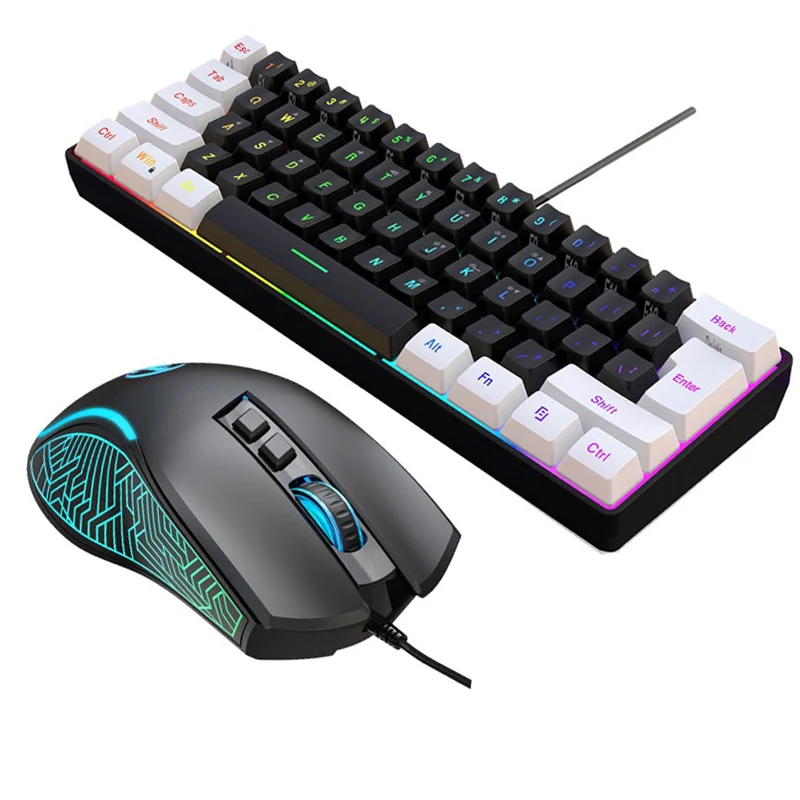 Gaming Keyboard Mouse Combo - ชุดคีย์บอร์ดและเมาส์ 60% สำหรับเล่นเกมคอมพิวเตอร์ คีย์บอร์ดแบบมีสายพร้อมไฟแบ็คไลท์ ชุดเมาส์สำหรับสำนักงาน คอมโบส์