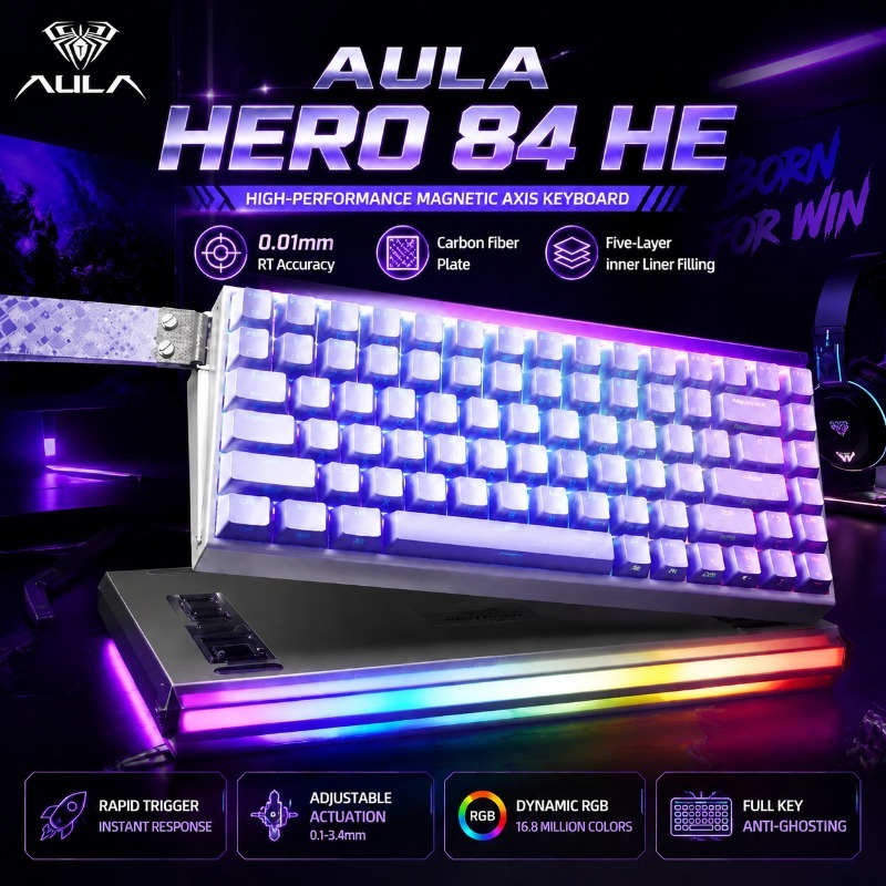 Gaming Keyboard No Rgb - คีย์บอร์ดเกมมิ่งแมคคานิคอล AULA HERO84 พร้อมสวิตช์ Hall Effect