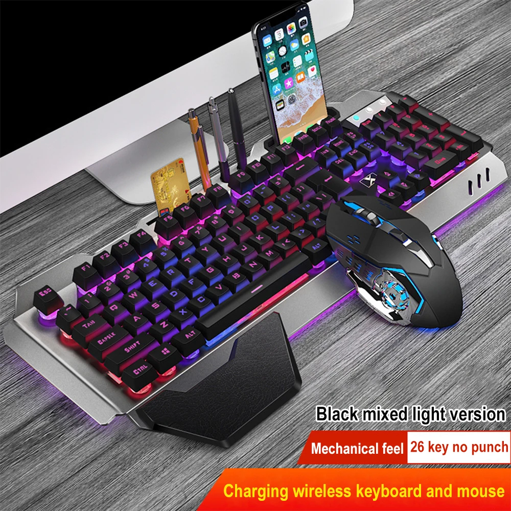 Gaming Keyboard Mouse Combo - ชุดแป้นพิมพ์และเมาส์ไร้สาย2.4G แบบชาร์จไฟได้ K680คีย์บอร์ดเกมใช้พอร์ตของสำนักงาน