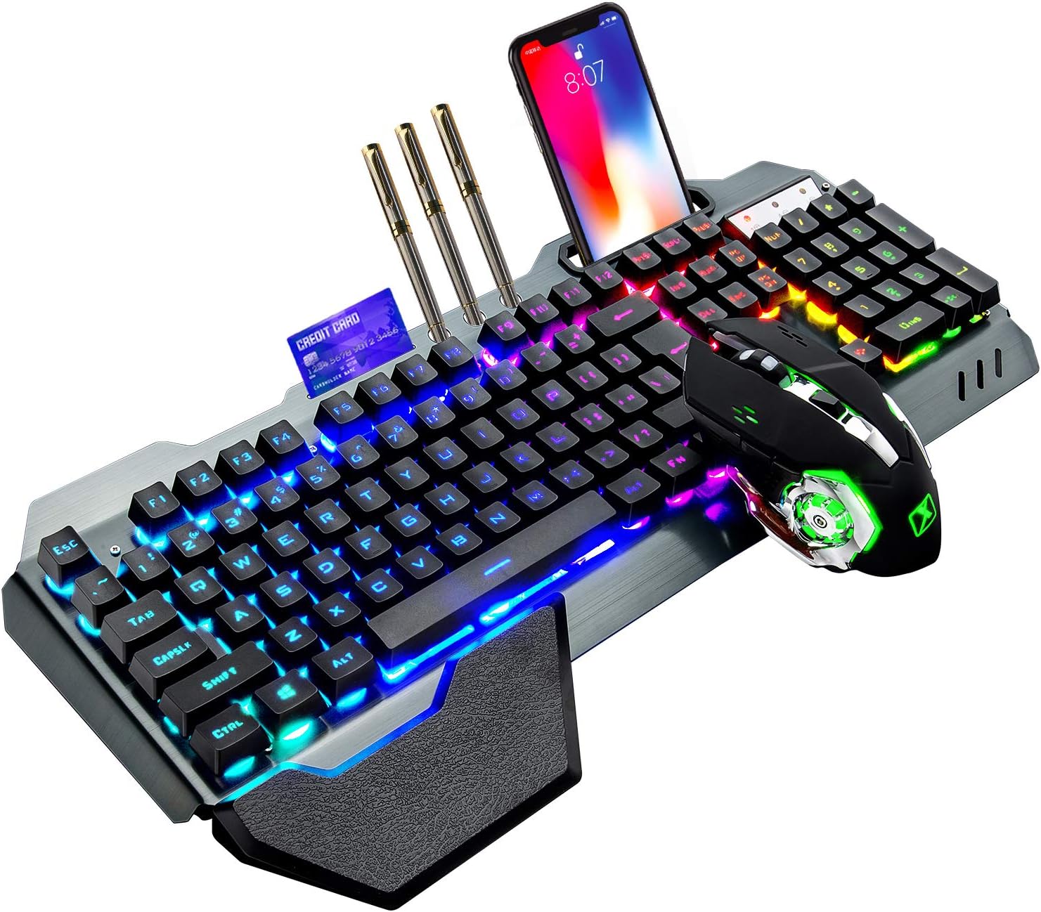 Gaming Keyboard Mouse Combo - K680 คีย์บอร์ดเกมไร้สายและเมาส์ Combo,Rainbow LED Backlit คีย์บอร์ดแบบชาร์จไฟได้