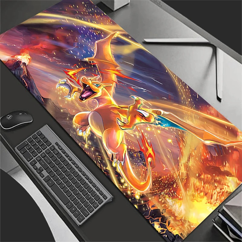 Gaming Keyboard Best - แผ่นรองเมาส์อะนิเมะอุปกรณ์เสริมสำหรับเล่นเกมขนาดใหญ่พรมเกมเมอร์พีซีคอมพิวเตอร์สำนักงานแล็ปท็อปคีย์บอร์ดแผ่นรองโต๊ะพี-โปเกมอน ชาริซาร์ด แผ่นรองเมาส์