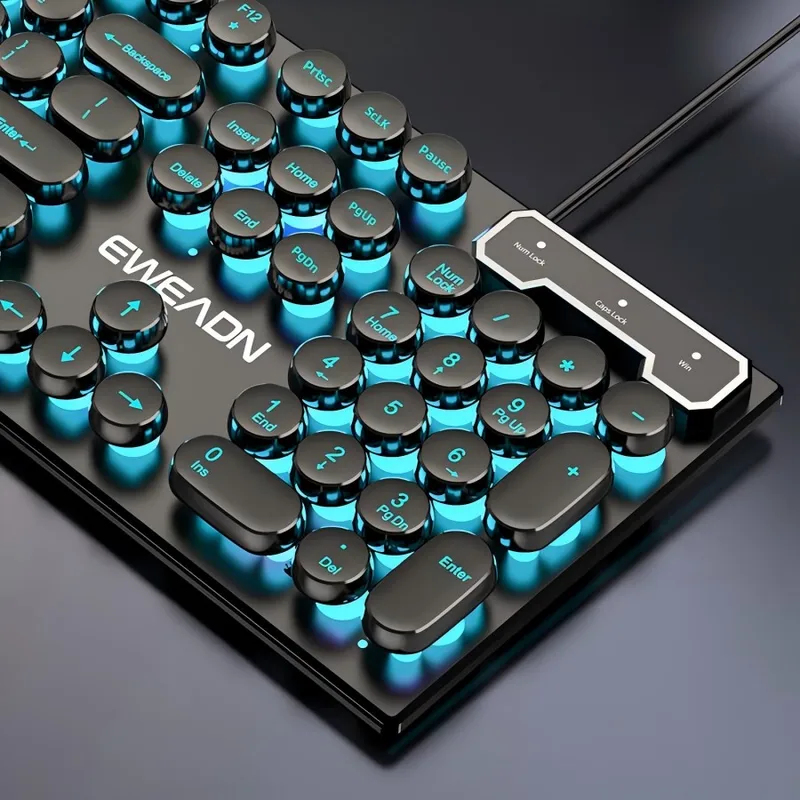 Gaming Keyboard No Rgb - ชุดคีย์บอร์ดและเมาส์สไตล์เรโทรพังก์ ดีไซน์แบบกลไก ใช้ได้ทั้งแบบมีสายและไร้สาย ไฟ RGB สำหรับเล่นเกมและทำงาน