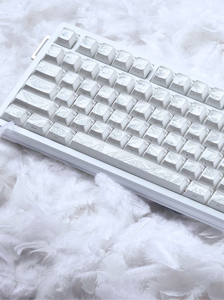 Gaming Keyboard Tkl - คีย์แคปลายขนนก 97 ปุ่ม โปรไฟล์เชอร์รี่ สีฟ้าอ่อน ทอง