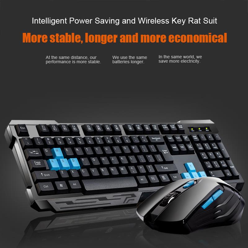 Gaming Keyboard Extension - คีย์บอร์ดเมาส์คอมโบมัลติมีเดียกันน้ํา 2.4GHz คีย์บอร์ดเกมไร้สาย USB Cordless Mous